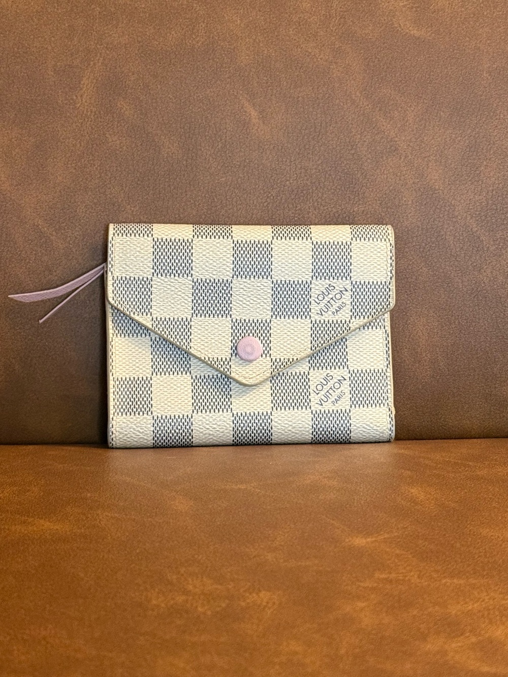 Louis Vuitton Damier Azur Compact Wallet with Pink Accent